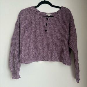 American Eagle Purple Knit Henley Sweater